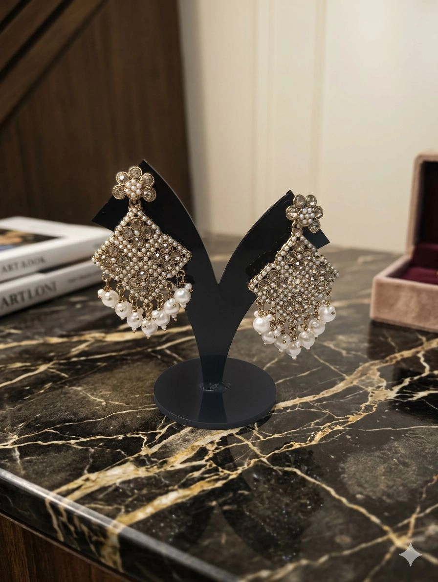 Traditional Kundan and Pearl Dangler Earrings