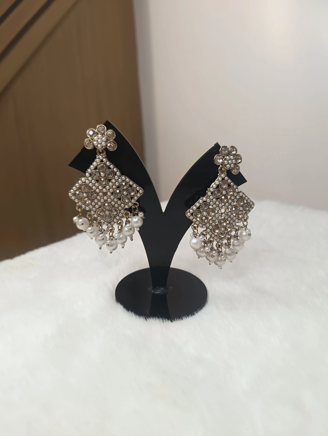 Traditional Kundan and Pearl Dangler Earrings