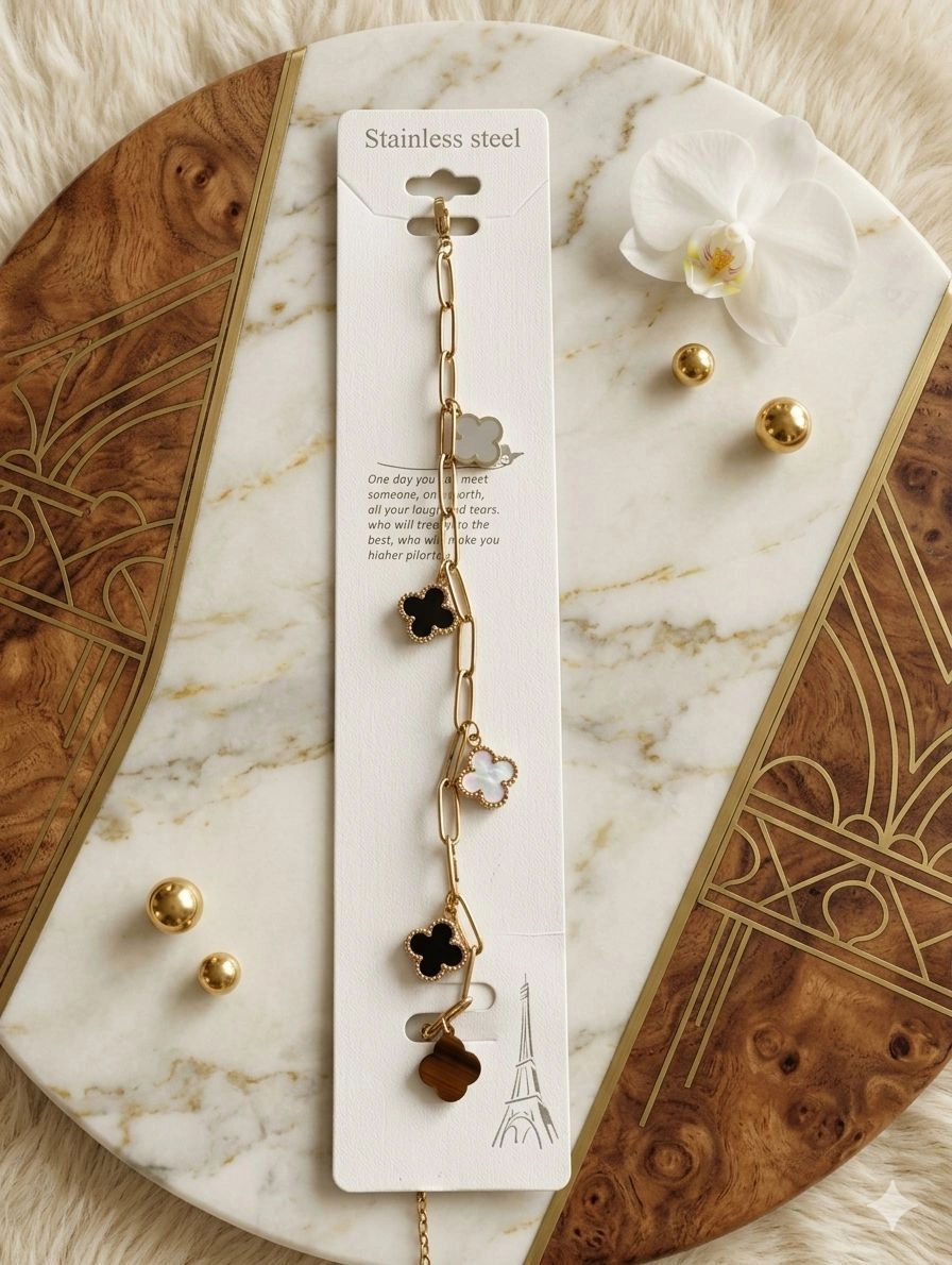 Stainless steel clover charm bracelet